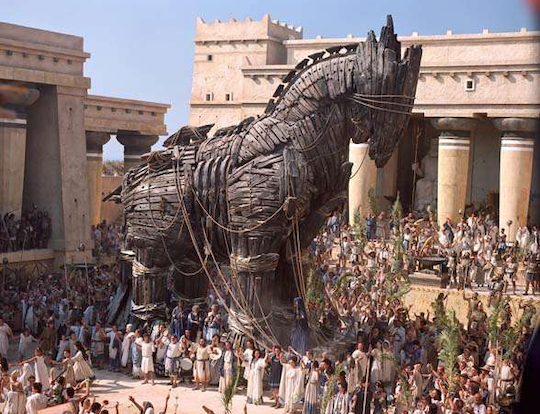 THE TROJAN HORSE WAS BUILT WITH OLIVE WOOD